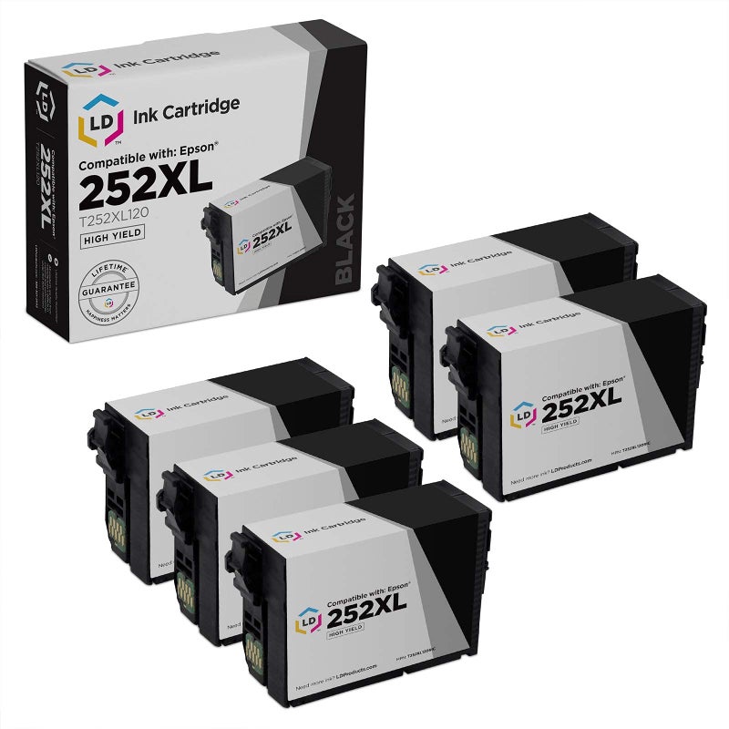 LD Products Remanufactured Replacement for Epson 252XL Black T252XL120 to use with Epson Workforce Printer WF-3620, WF-2640, WF-7110, WF-7610, WF-7620, WF-3620, WF-7720DT (5-Pack) - Image 1